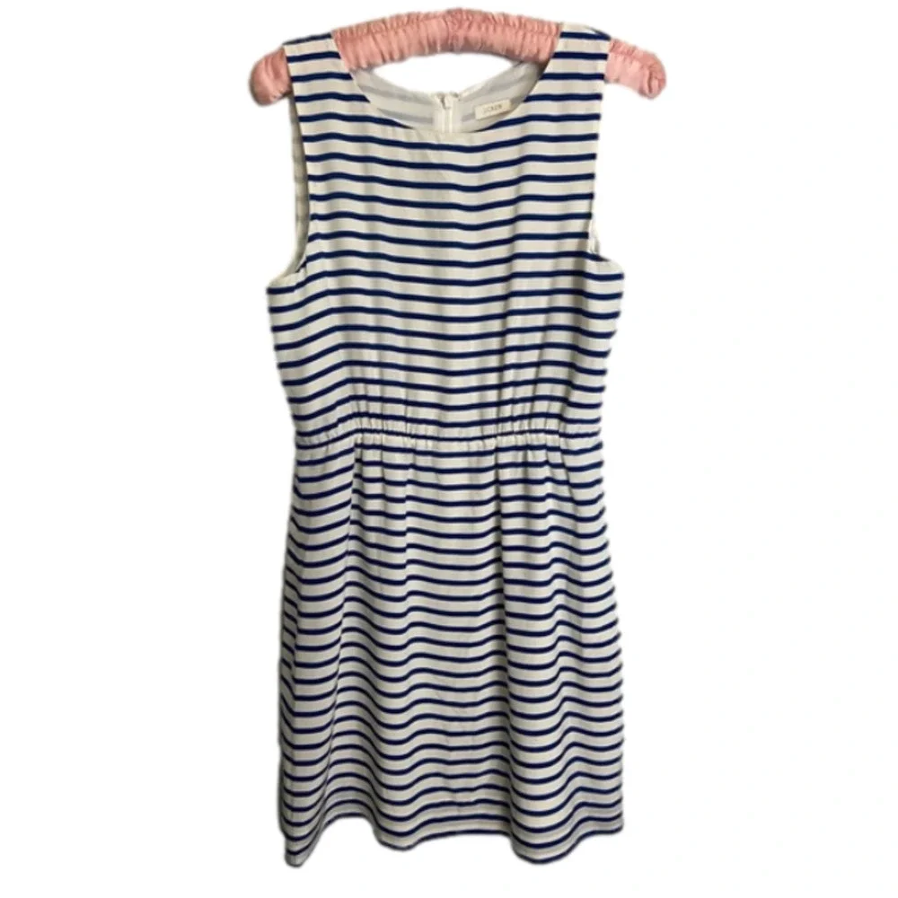 J. Crew Dress Silk Dress In Deck Blue Stripe Nautical Navy White